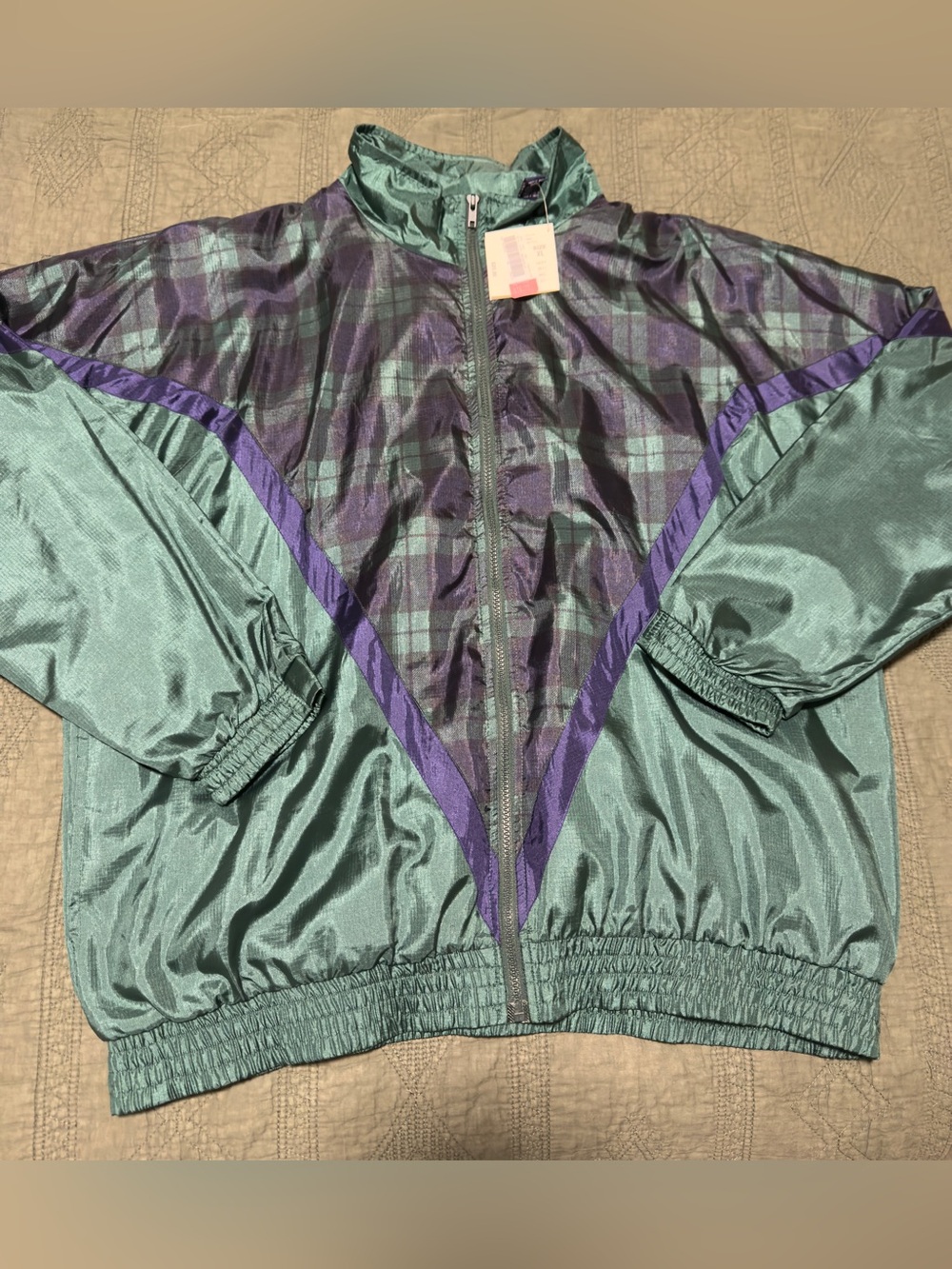 Vintage Roundtree & Yorke Sport Windbreaker XL NWT Blue Green Plaid